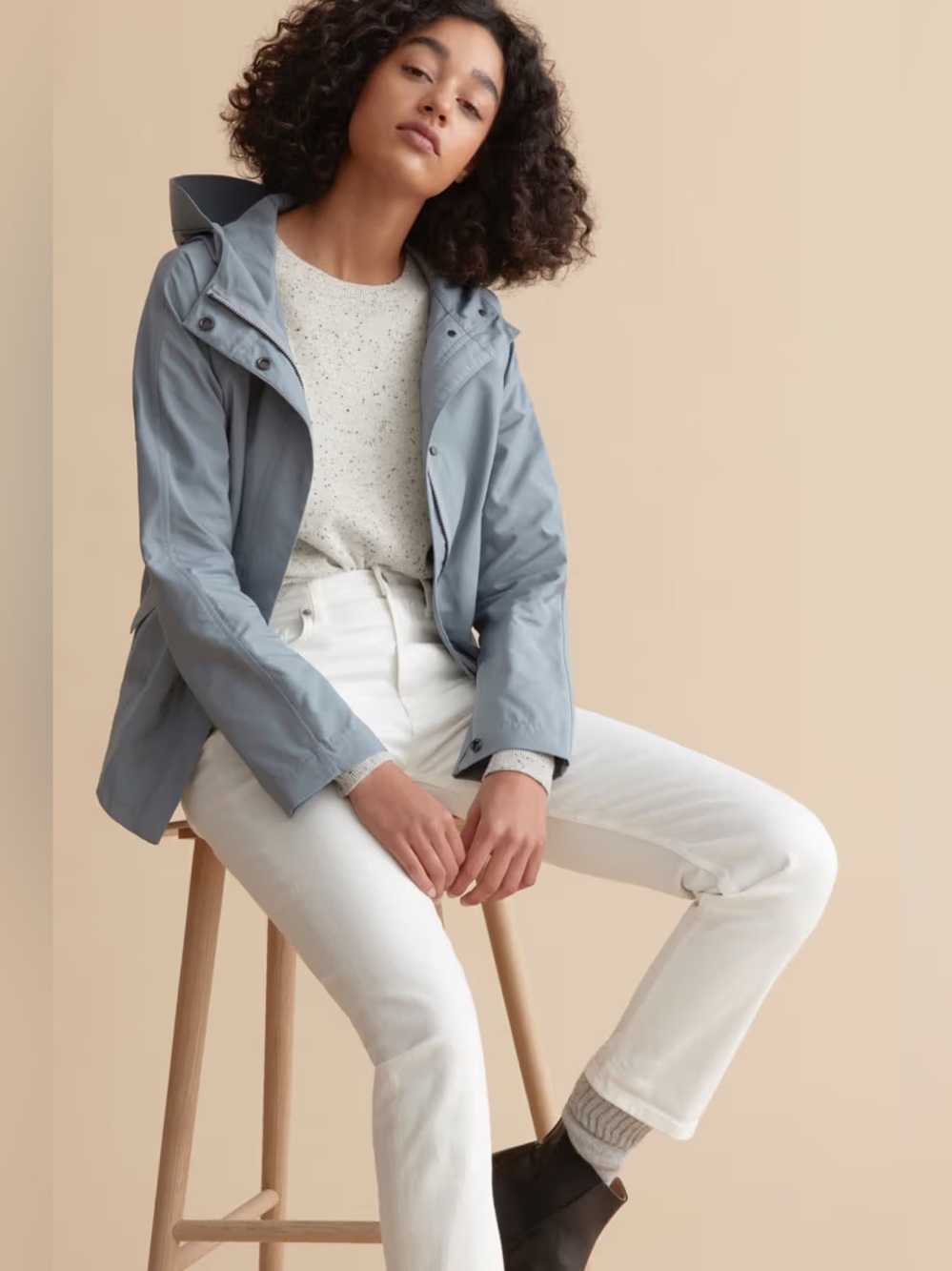 Everlane Cropped City Anorak Rain Coat Jacket Hooded in Blue-Gray Sz S